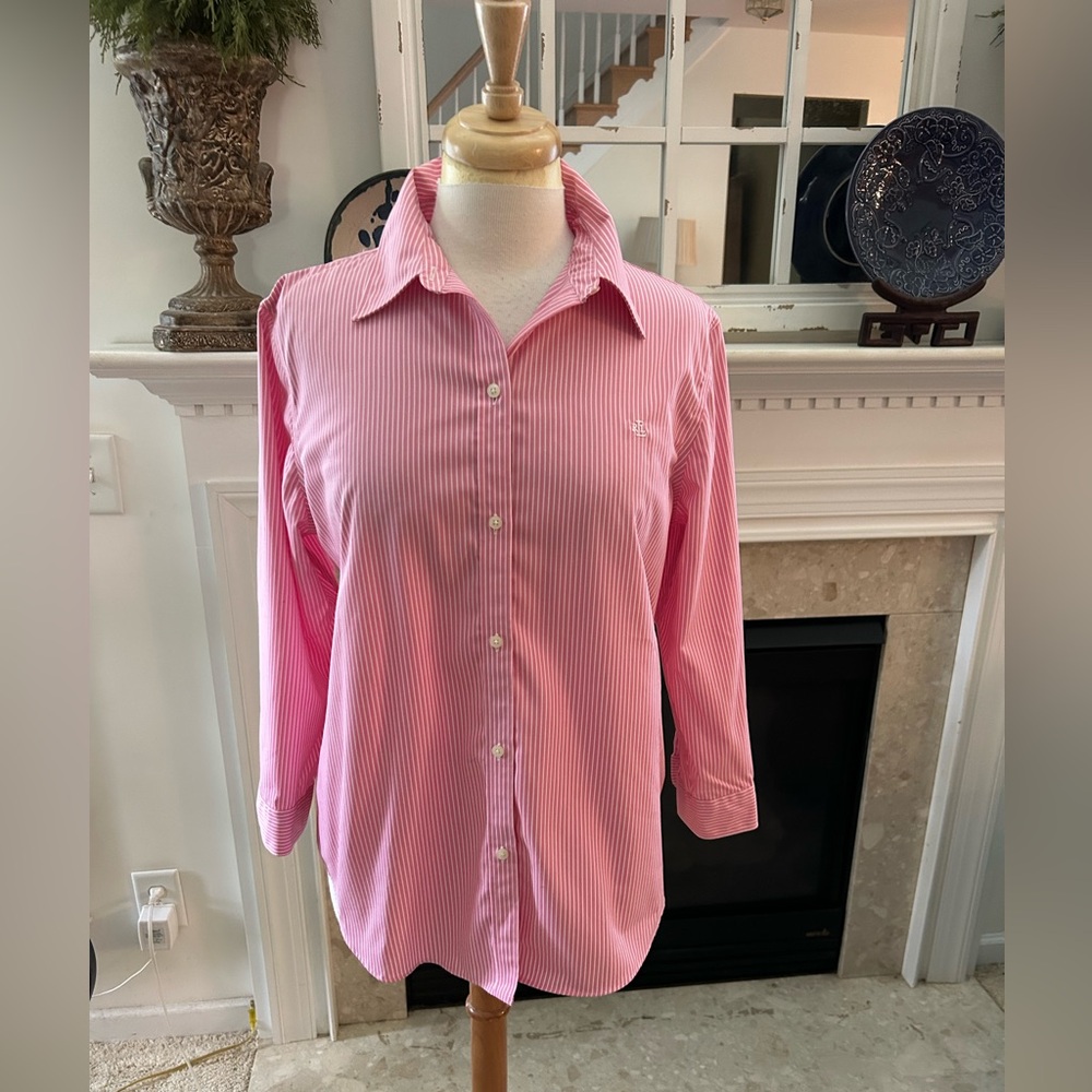 Lauren Ralph Lauren Pink and White Striped Shirt